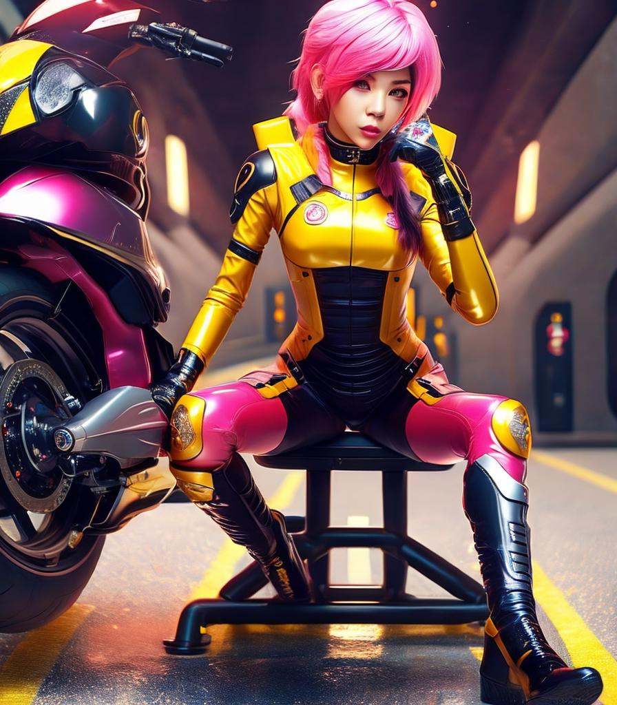 pink armor,  tracer in a skintight dress,  anime girl of the future on Tensor.Art