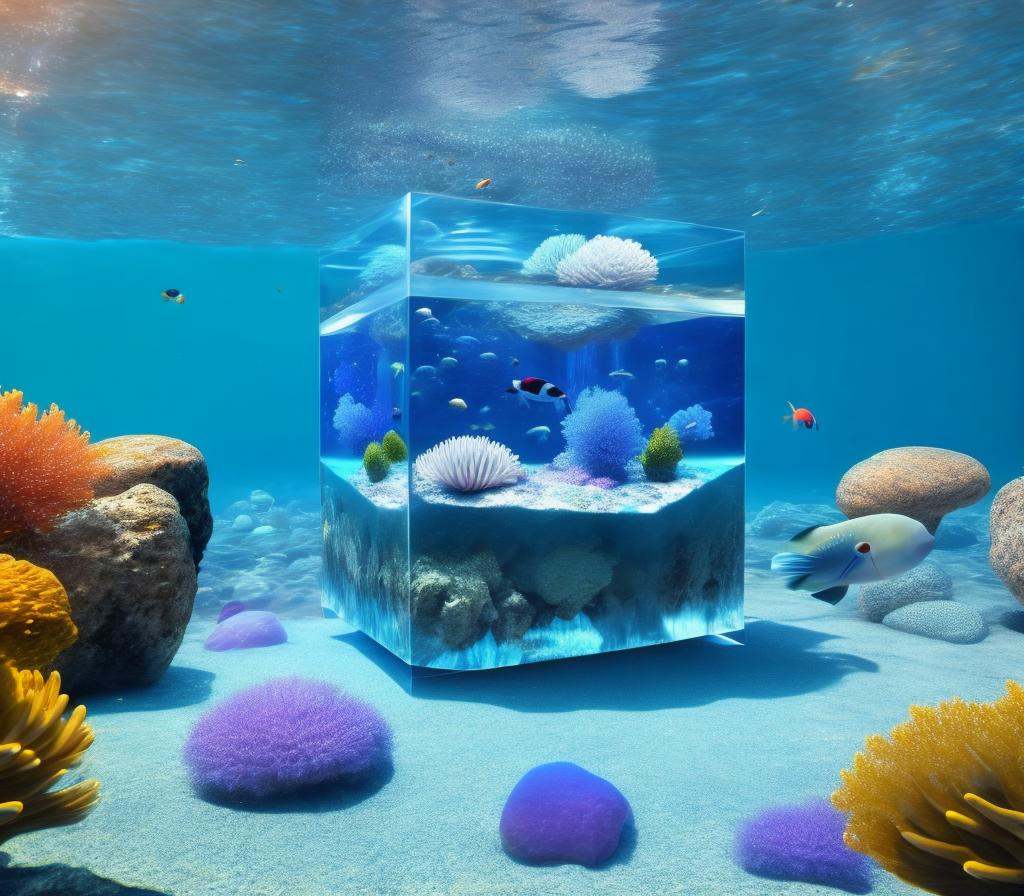 there is a large aquarium with many fish in it,  surreal 3 d render,  underwater crystals on Tensor.Art