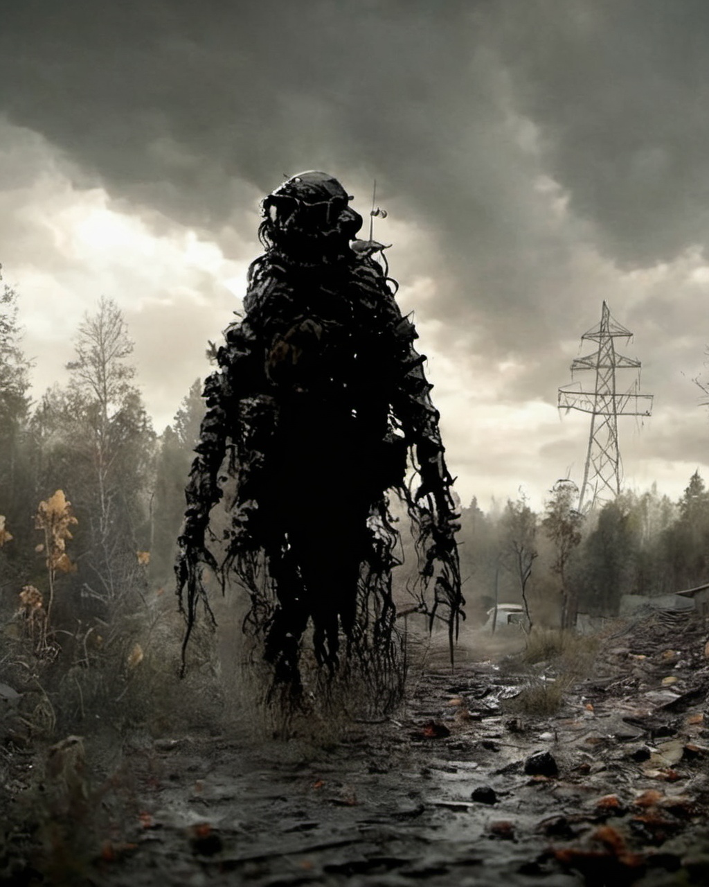 stalker,  Title screen of an unnerving horror game with a mysterious but non threatening main character hiding from the de...