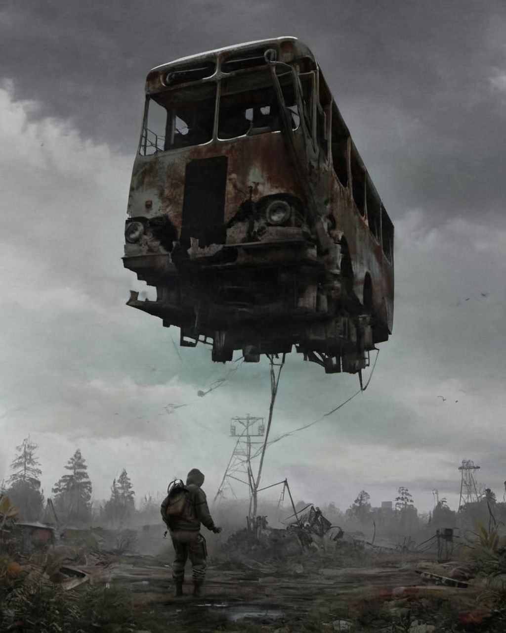 stalker,  Title screen of an unnerving horror game with a mysterious but non threatening main character hiding from the de...