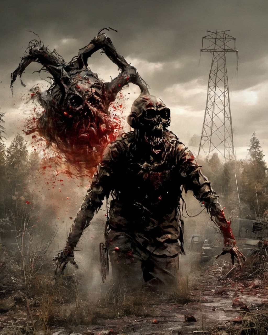 stalker,  A scene clip of a blood thirsty Zombie from the movie "the walking dead" ,  artstation on Tensor.Art