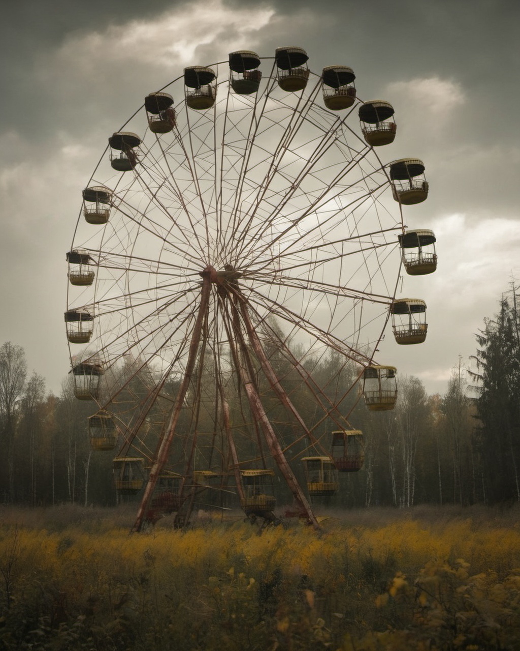 stalker,  stalker a ferris wheel in a field with a lot of trees landscape on Tensor.Art