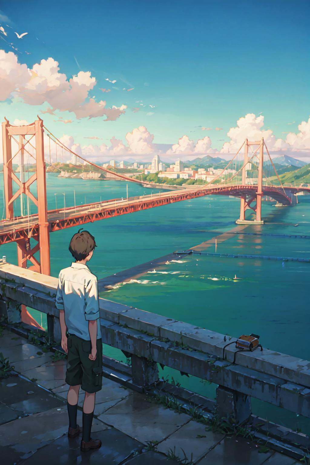 1boy,  the sea,  bridge by Dystopia world on Tensor.Art