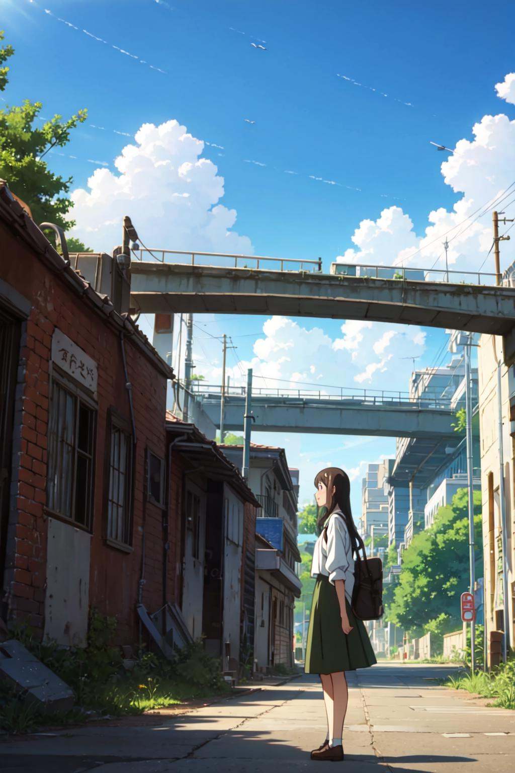 outdoors,  blue sky,  1girl by Dystopia world on Tensor.Art