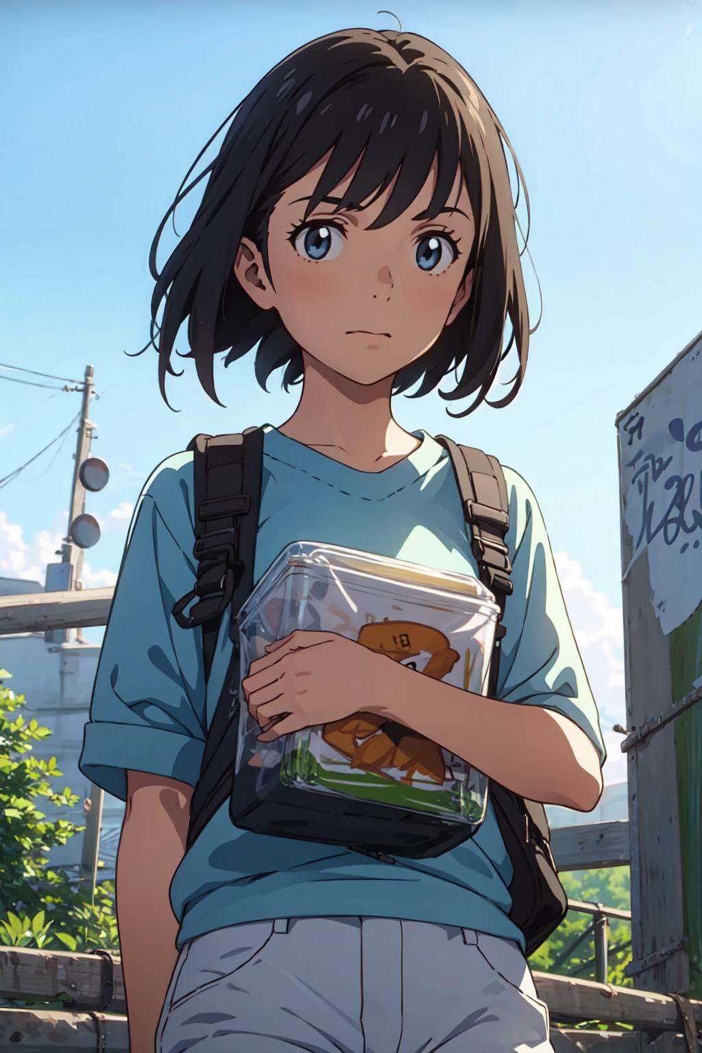 outdoors,  blue sky,  1girl by Dystopia world on Tensor.Art
