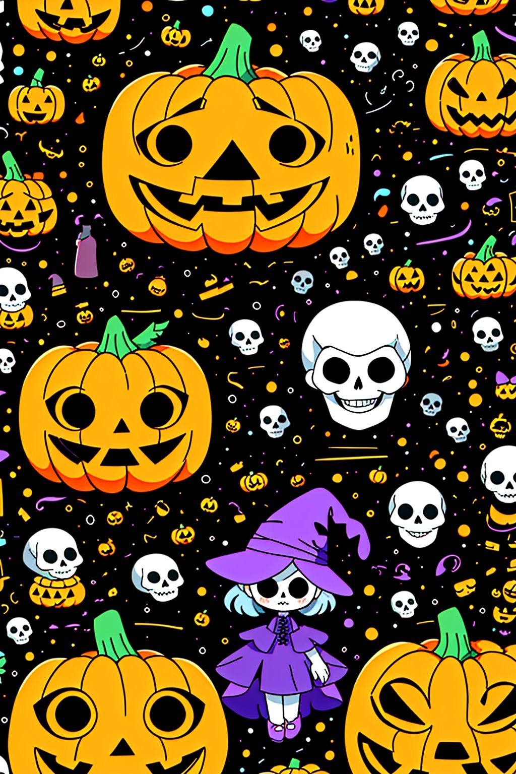 laojun,Illustrations, doodles, lines,1girl,the best quality,tuya,pumpkin,skull,halloween