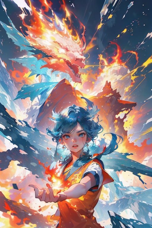 masterpiece,best quality,(photorealistic:1.4),(the collision of flames and ice:1.4),(ultra detailed:1.3),masterpiece,(流动的:1.4),(2girls:1.4),cat ears,(upper_body:1.4),unity 8k wallpaper,solo,(flames and ice burst in the air:1.3),snow,ice cube,(colorful:1.4),brilliant brilliance,ice explosion,raytracing,<lora:Light_and_Shadow:0.2>,(starry:1.2),cloud,star \(sky\),starry sky,the surging light,<lora:bingtyhuozhige_20230826123206-000010:0.9>,(looking at viewer:1.4),typing art,(ice dragon:1.3),(fire dragon (inazuma eleven):1.2),