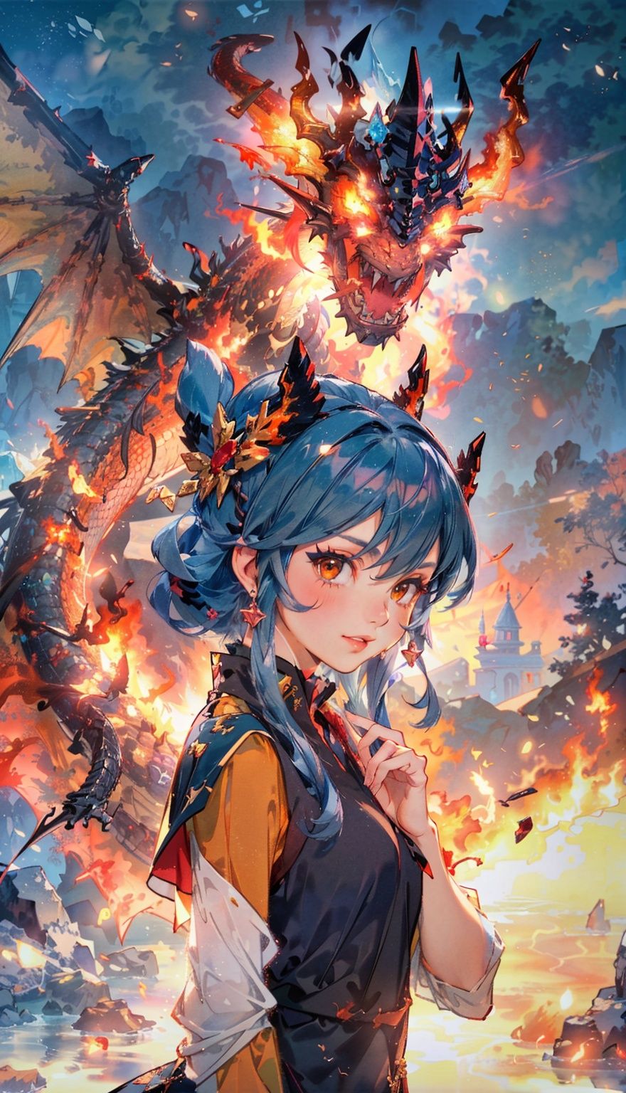 masterpiece,best quality,(photorealistic:1.4),(the collision of flames and ice:1.4),(ultra detailed:1.3),masterpiece,(流动的:1.4),(2girls:1.4),cat ears,(upper_body:1.4),unity 8k wallpaper,solo,(flames and ice burst in the air:1.3),snow,ice cube,(colorful:1.4),brilliant brilliance,ice explosion,raytracing,<lora:Light_and_Shadow:0.2>,(starry:1.2),cloud,star \(sky\),starry sky,the surging light,<lora:bingtyhuozhige_20230826123206-000010:0.9>,(looking at viewer:1.4),typing art,(ice dragon:1.3),(fire dragon (inazuma eleven):1.2),