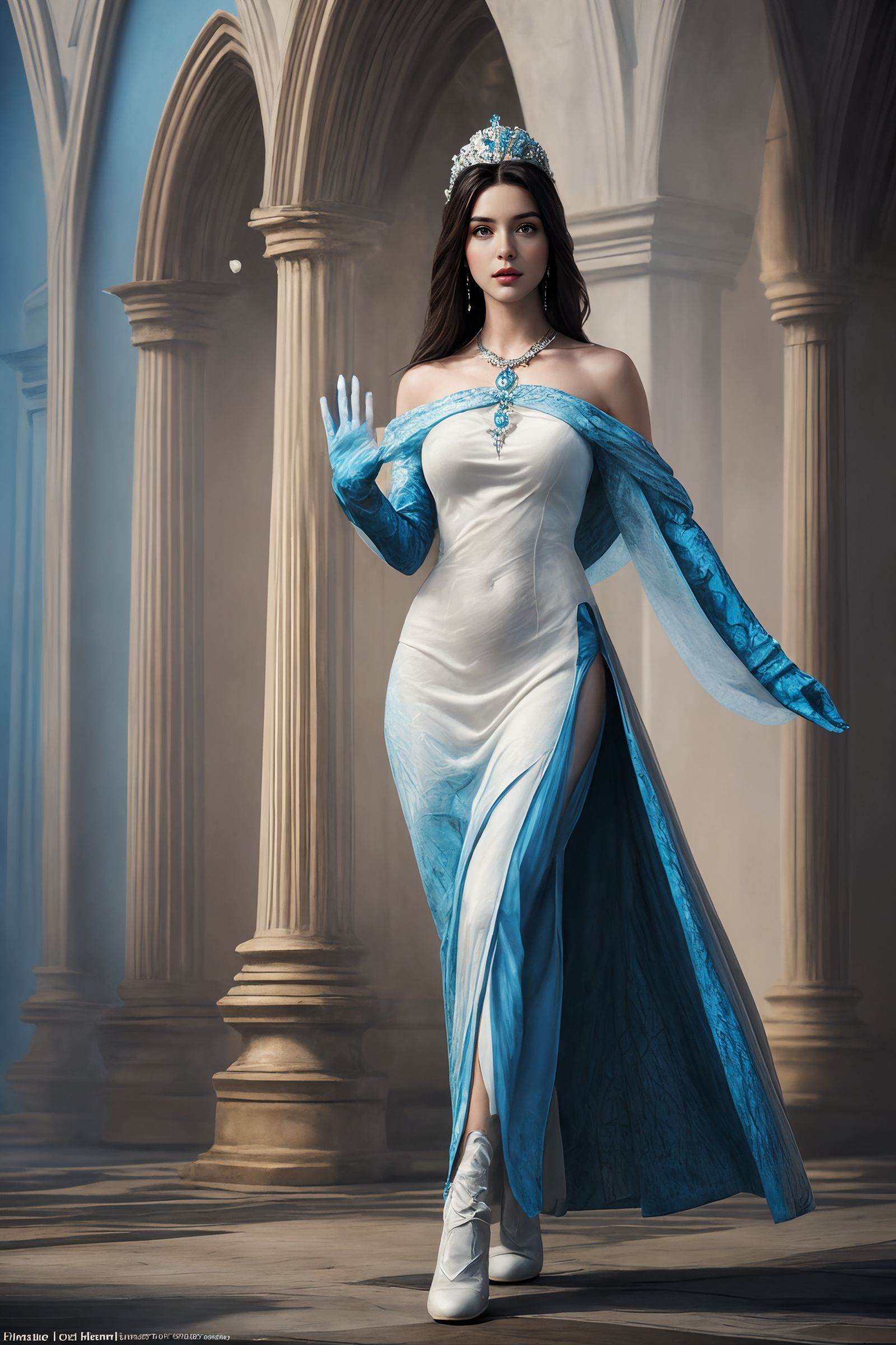 full body of one woman,  priestess,  extremely beautiful and delicate face on Tensor.Art