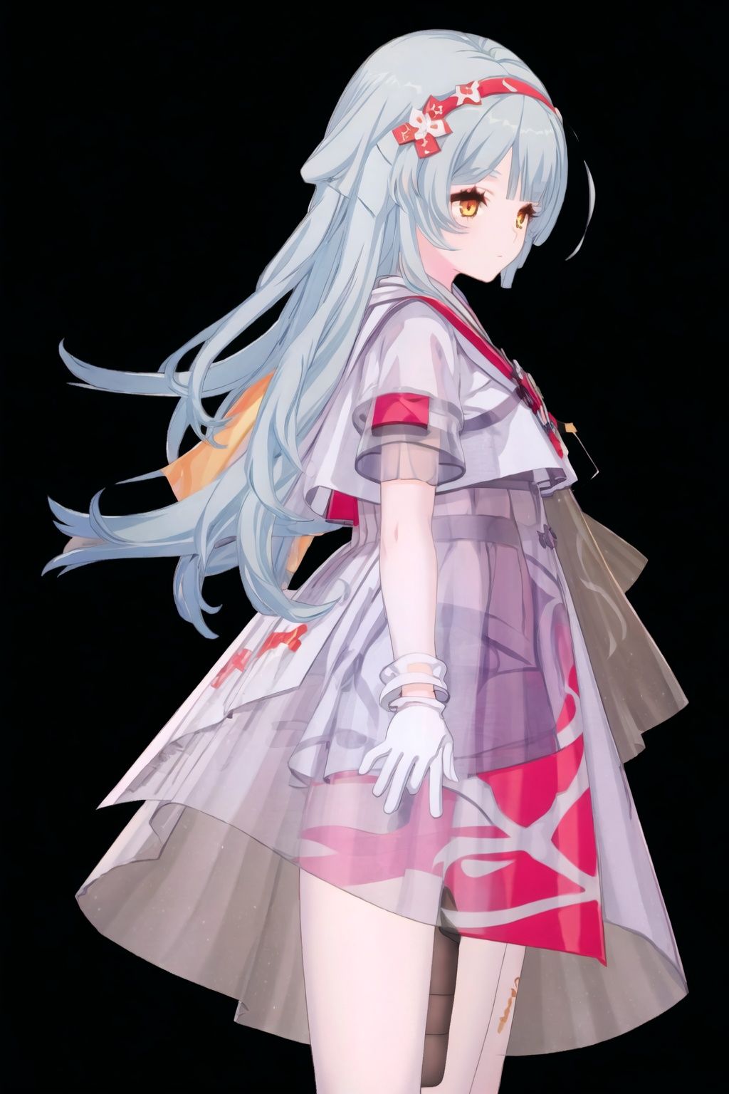 1girl, solo, long hair, gloves, elbow gloves, white gloves, jewelry, blue hair, see-through, looking at viewer, dress, bangs, bracelet, hairband, closed mouth, short sleeves, red hairband, see-through dress, hair ornament, yellow eyes,fenlierXF,
(masterpiece:1.2), best quality, masterpiece, highres, original,ultra-detailed, illustration,extremely detailed wallpaper, perfect lighting,(extremely detailed CG:1.2), (alyss1*1.2), nanyinXF, zichun