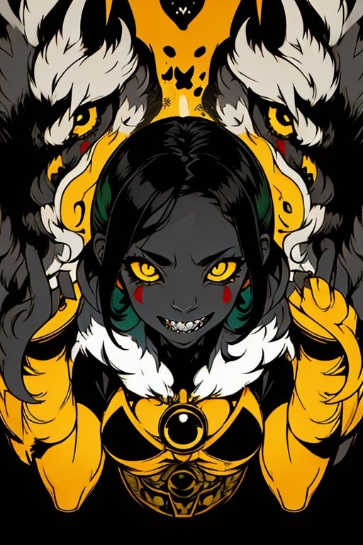 ((best quality)), ((masterpiece)),1girl, solo, long_hair, looking_at_viewer, smile, open_mouth, simple_background, yellow_eyes, upper_body, teeth, colored_skin, sharp_teeth, green_background, multicolored_eyes, ringed_eyes, yellow_sclera, colorful, horror_\(theme\),strong contrast,high level of detail,Best quality,masterpiece,tuya