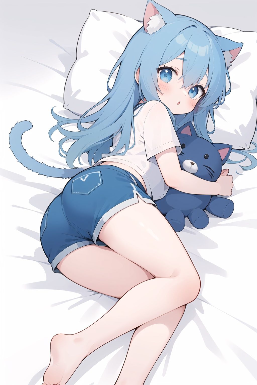 1girl,  striped shorts,  cat tail on Tensor.Art