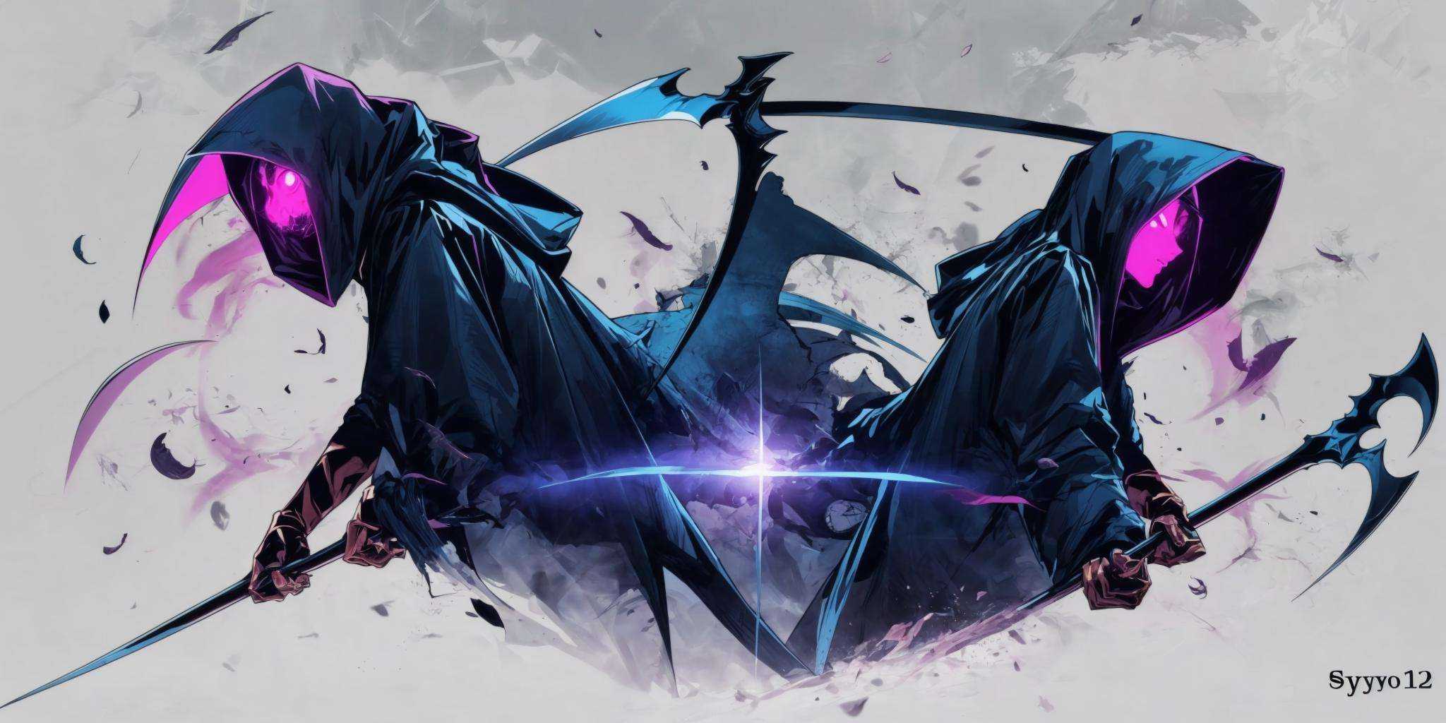 (masterpiece:1.2), best quality, Death Durant,glowing eyes,upper body,,hood,death,（scythe：1.2）,night,forest<lora:Death Durant_20231101213836-000018:1>  <lora:add_detail:0.5>