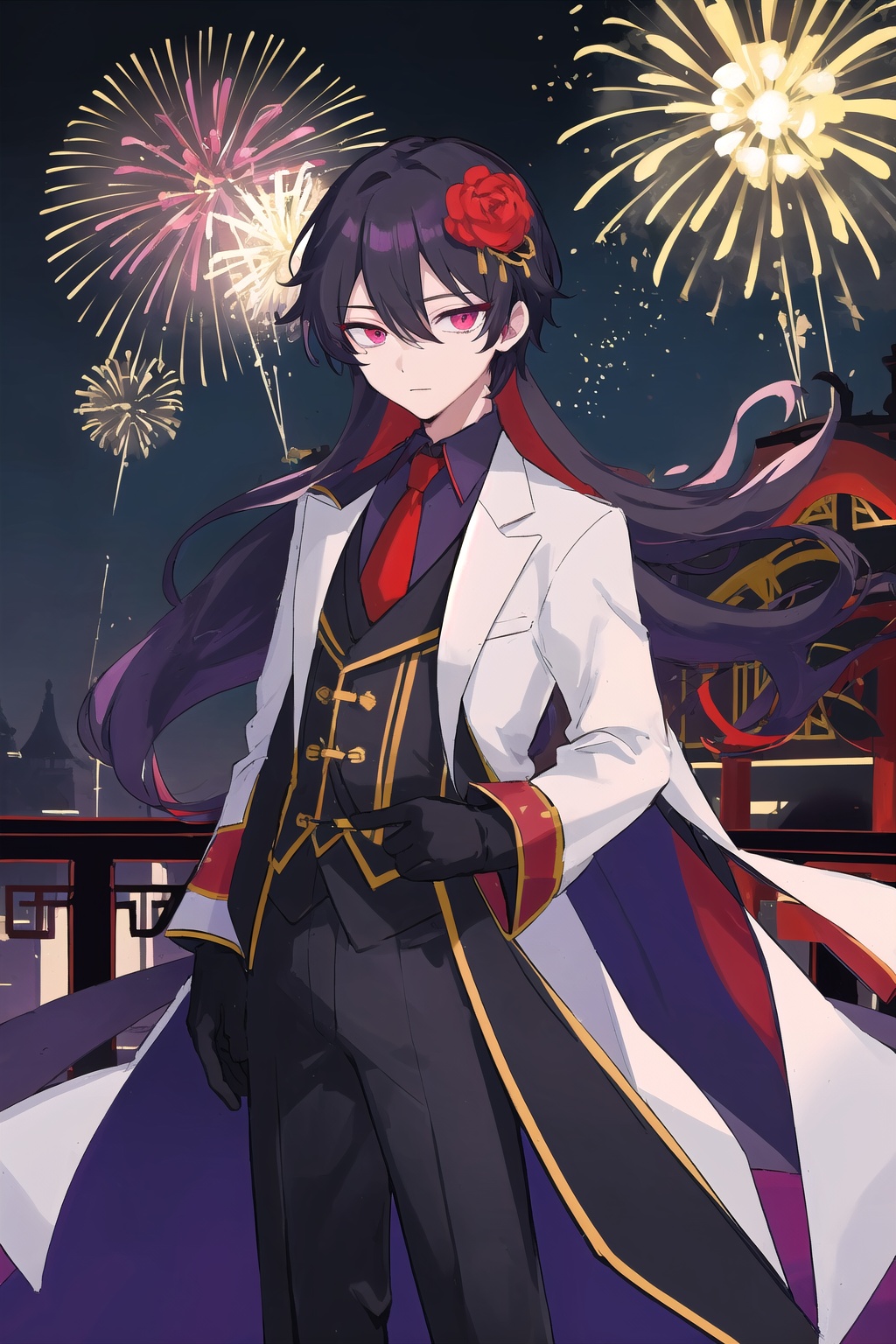 1boy,  aerial fireworks,  black gloves on Tensor.Art