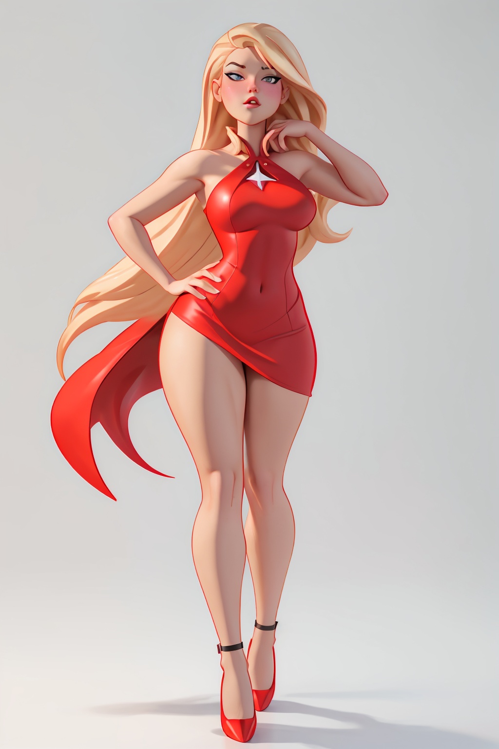 high detailed,  masterpiece,  1girl cartoon character in a red dress and high heel shoes on Tensor.Art