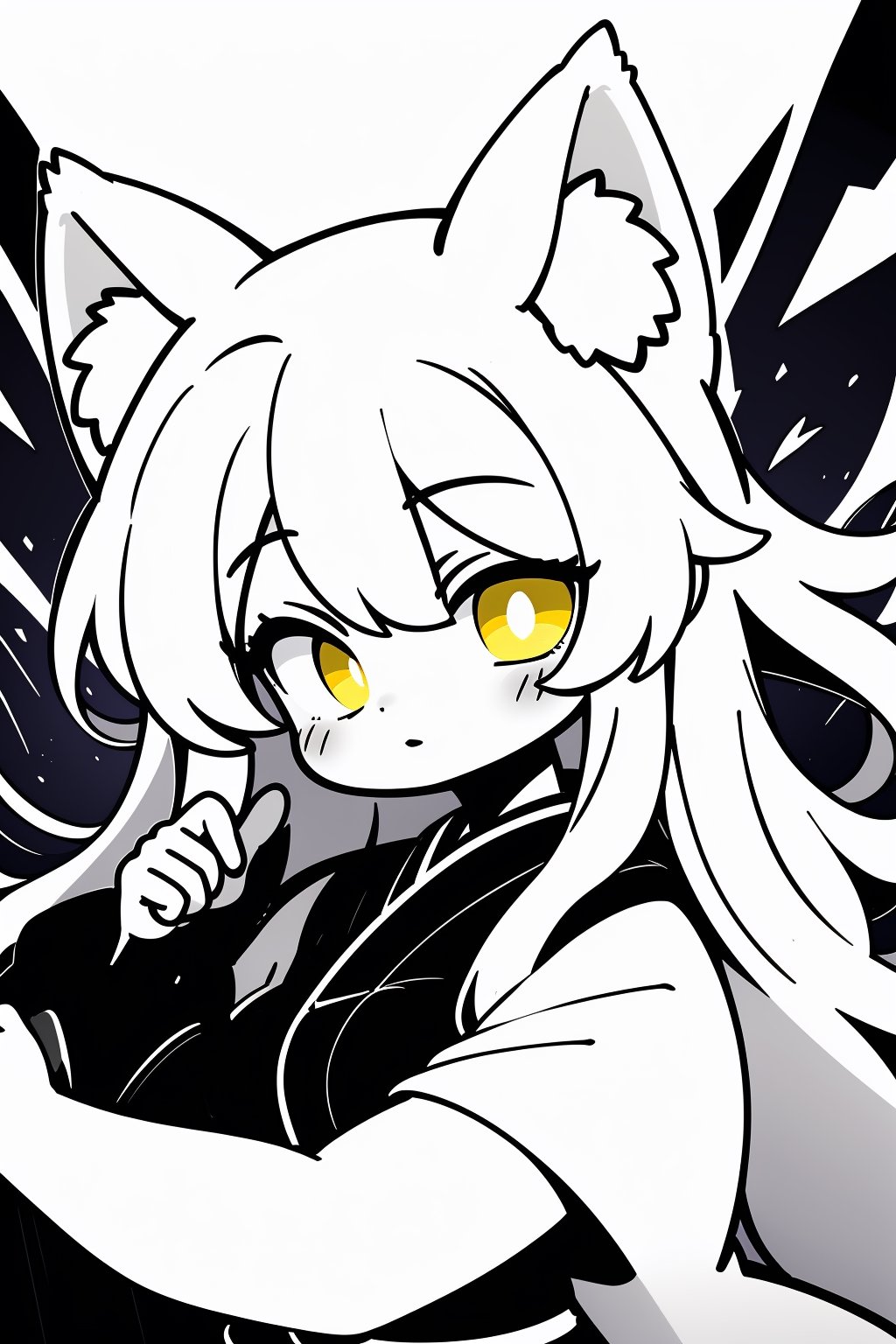 black and white,  Kitsune girl,  fox girl on Tensor.Art