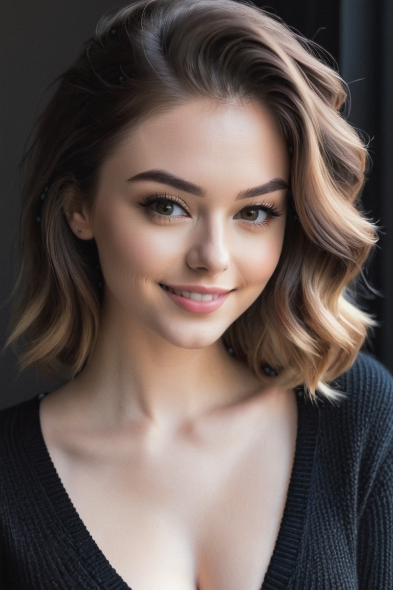 instagram photo,  closeup face photo of 23 y.o Chloe in black sweater,  cleavage on Tensor.Art
