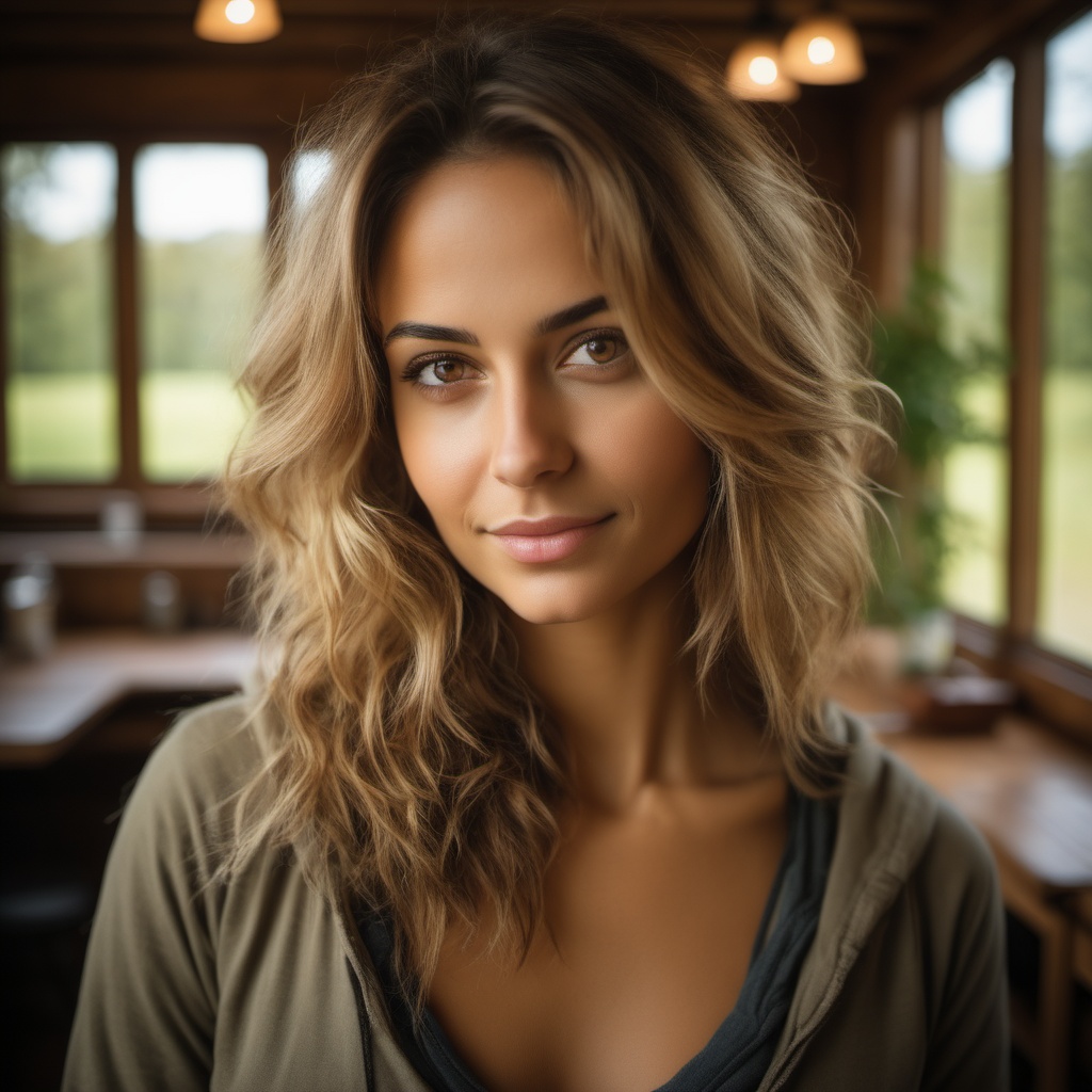 rebhanna,  close up portrait,  hot young woman in wood cabine on Tensor.Art
