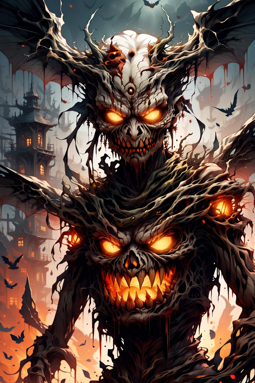 Craft a short and intense animation featuring a terrifying flying demon. Capture the creature's menacing flight with reali...