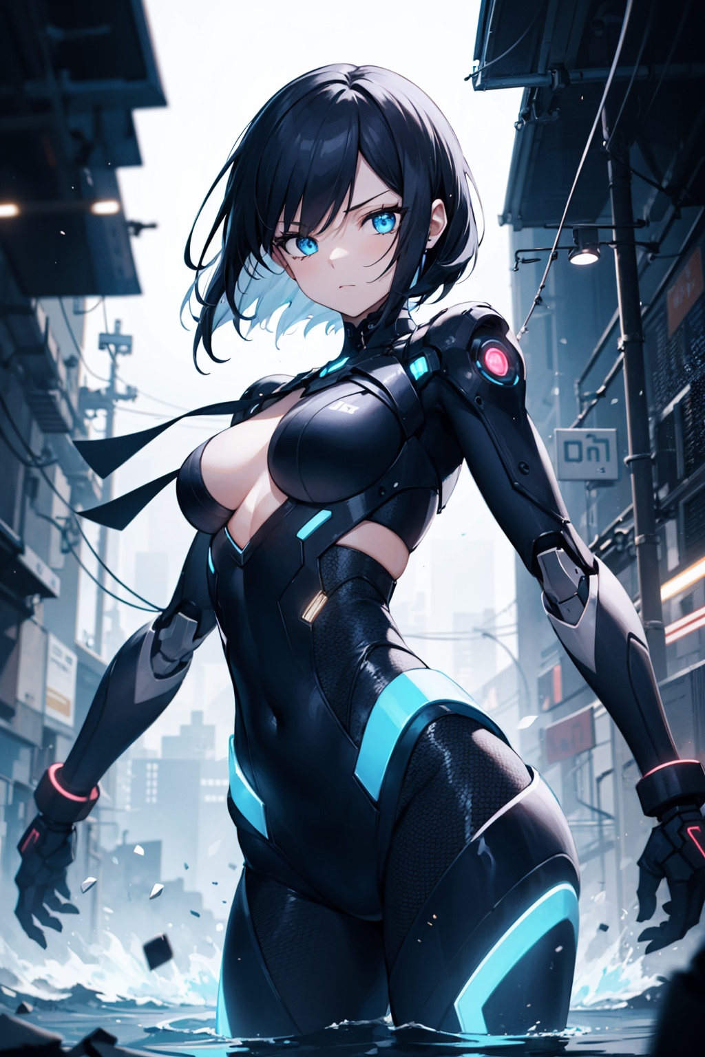 cowboy shot,  1 robot girl,  short black hair on Tensor.Art