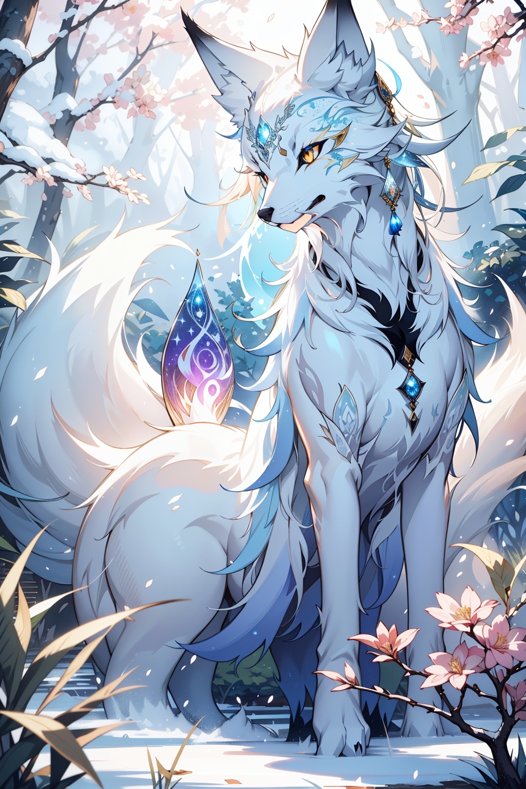 breathtaking,  masterpiece,  nine-tailed white fox on Tensor.Art