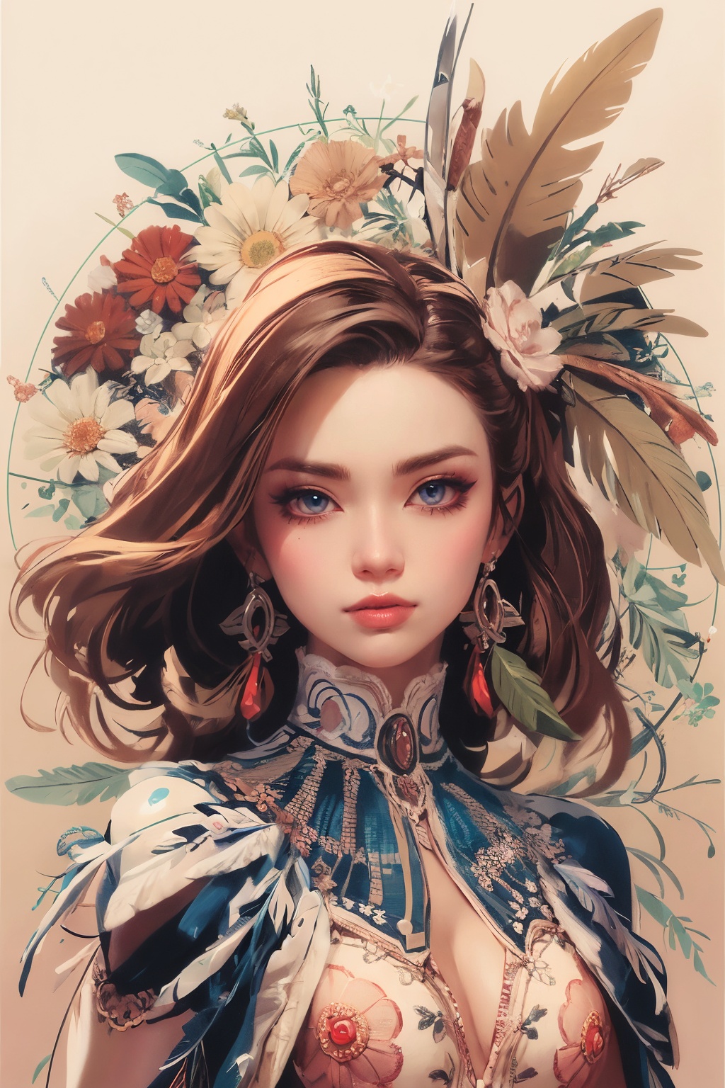 a girl with long brown hair,  half body,  curly pixie long hair on Tensor.Art