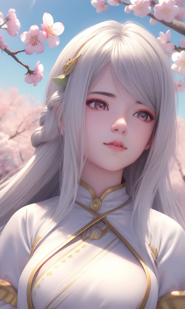 (,1girl, ,best quality, )<lora:DA_白璎-镜双城:0.6>, ,masterpiece, fantasy, realistic,science fiction,mole, ultra realistic 8k cg, ,tamari \(flawless\),  large breasts,outdoors, sun,sunlight, cherry blossoms,      upper body, (),