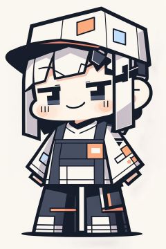 CUXIAN, solo, smile, grey background, 1girl, blush stickers, hat, simple background, chibi, white headwear, standing, full body, grey hair, happy<lora:CUXIAN_20231102160946:1>