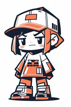 CUXIAN, solo, hat, standing, white background, simple background, 1girl, blush stickers, full body, baseball cap, short hair, red headwear, chibi, v-shaped eyebrows, distressed, red dress<lora:CUXIAN_20231102160946:1>