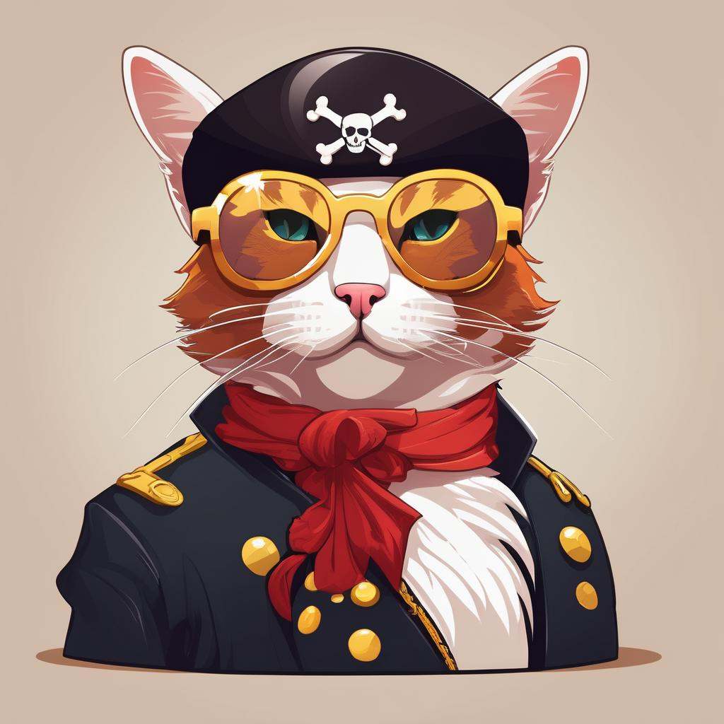 A pirate cat wearing sunglasses,  ,  in the style of ExCRedmAF on Tensor.Art