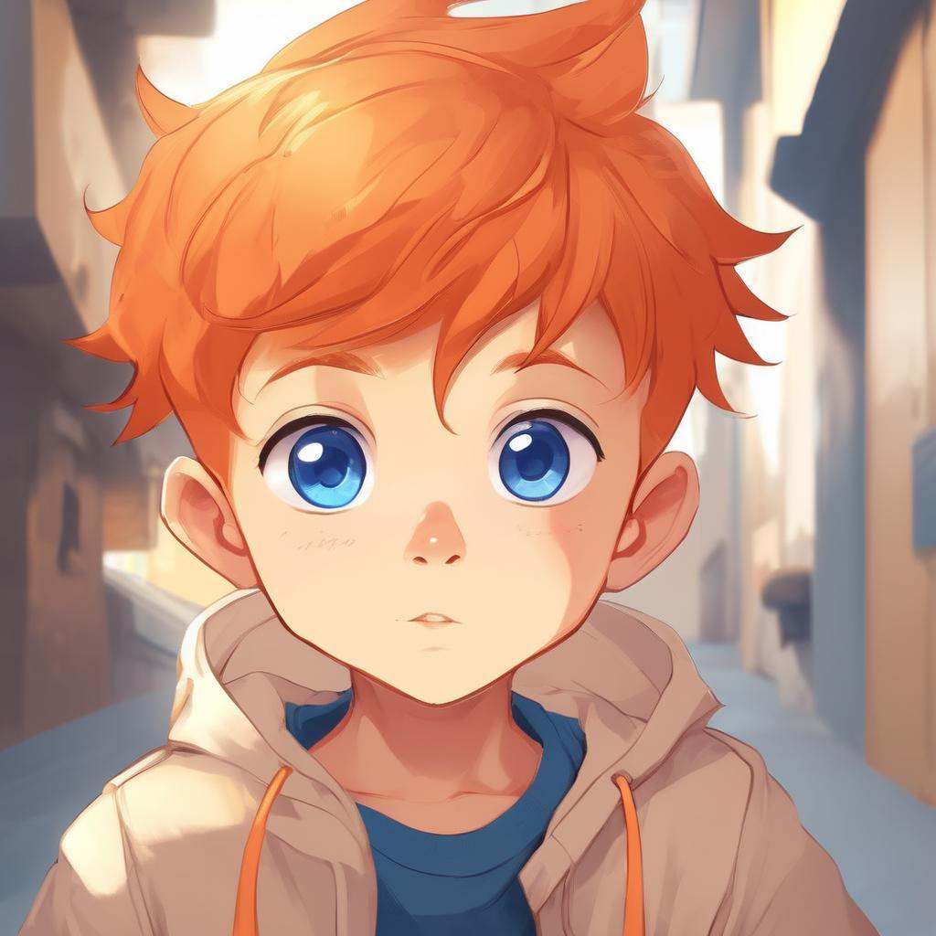 A cute little boy with orange hair and blue eyes ,  ExCRedmAF on Tensor.Art