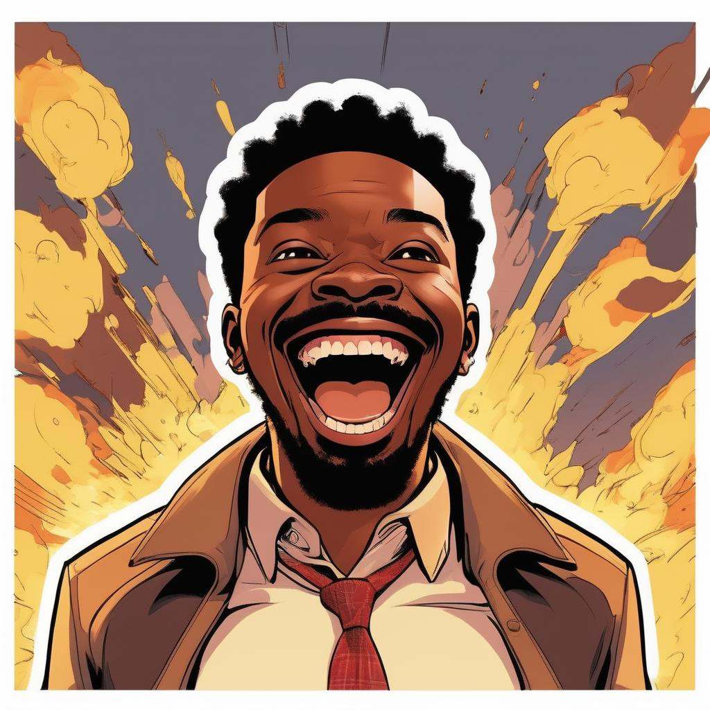 A black man with a happy face,  explosive scene ,  in the style of ExCRedmAF on Tensor.Art