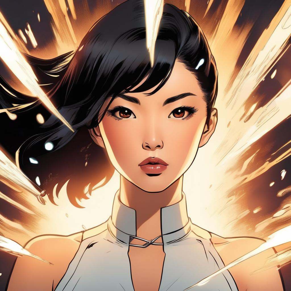 A gorgeous asian woman,  explosive scene ,  in the style of ExCRedmAF on Tensor.Art