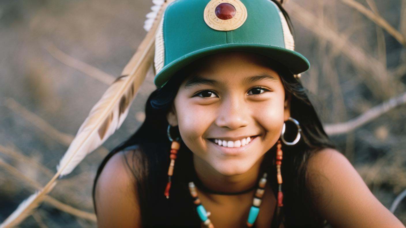 AnalogRedmAF,  8k modern photograph of native american girl,  green hip hop cap on Tensor.Art