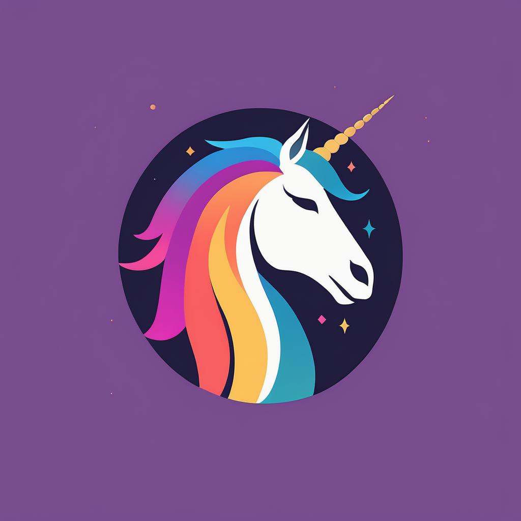 A colorful logo,  of a unicorn,  minimalist color on Tensor.Art