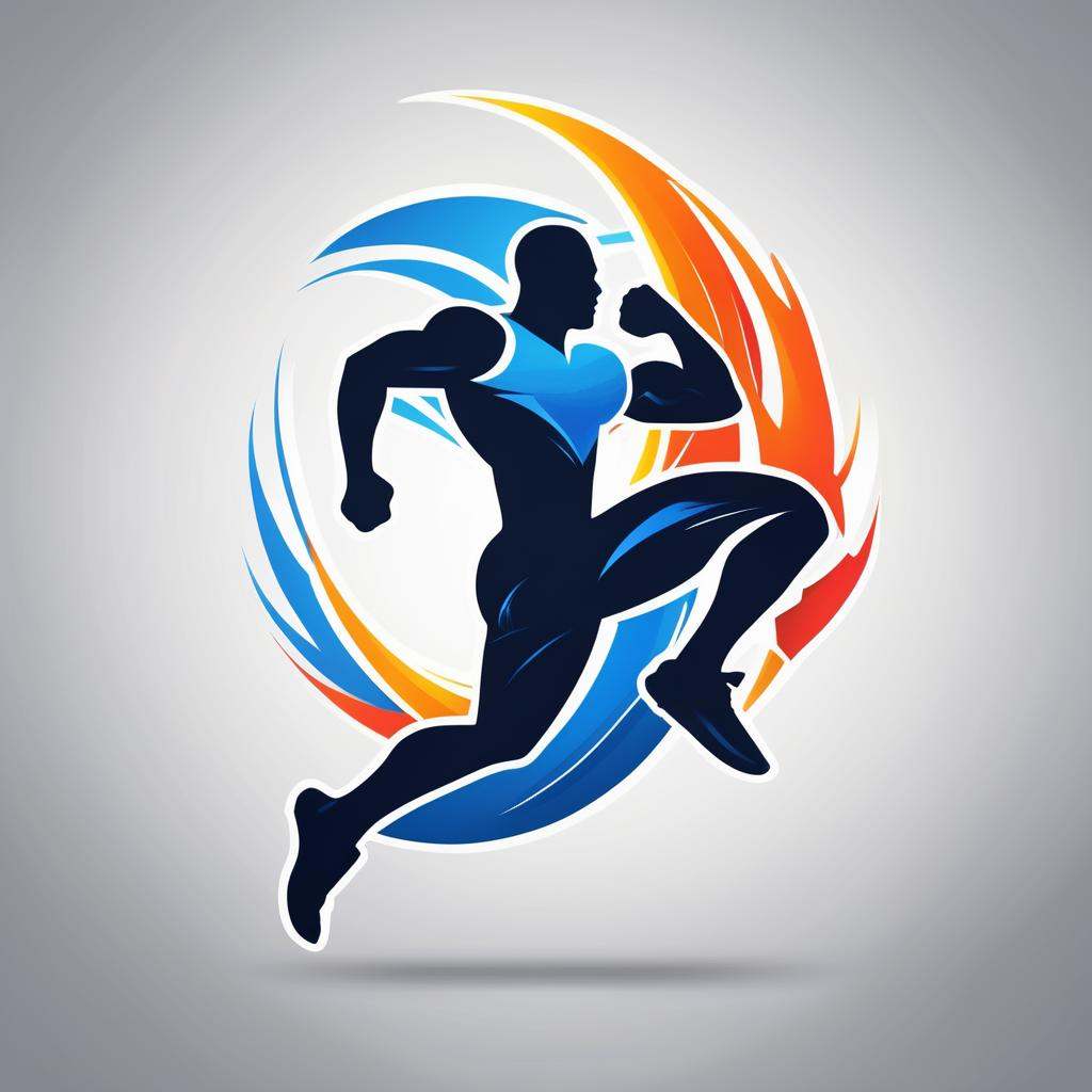A logo for a sports apparel brand,  athlete silhouette,  energetic colors. on Tensor.Art