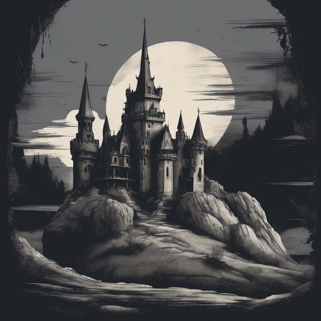 Gothic T-shirt,  Skull Object,  Haunted Castle Landscape on Tensor.Art