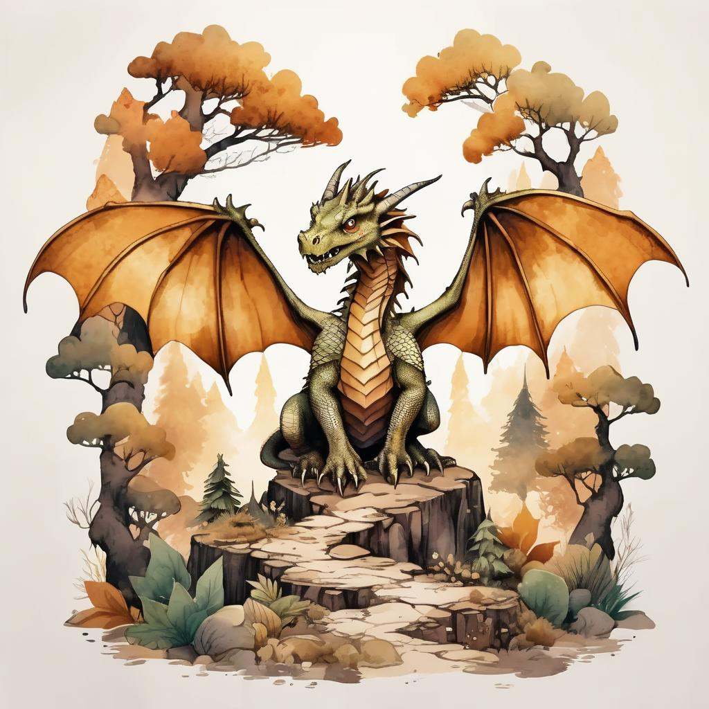 Fantasy T-shirt,  Dragon Character,  Enchanted Forest Landscape on Tensor.Art