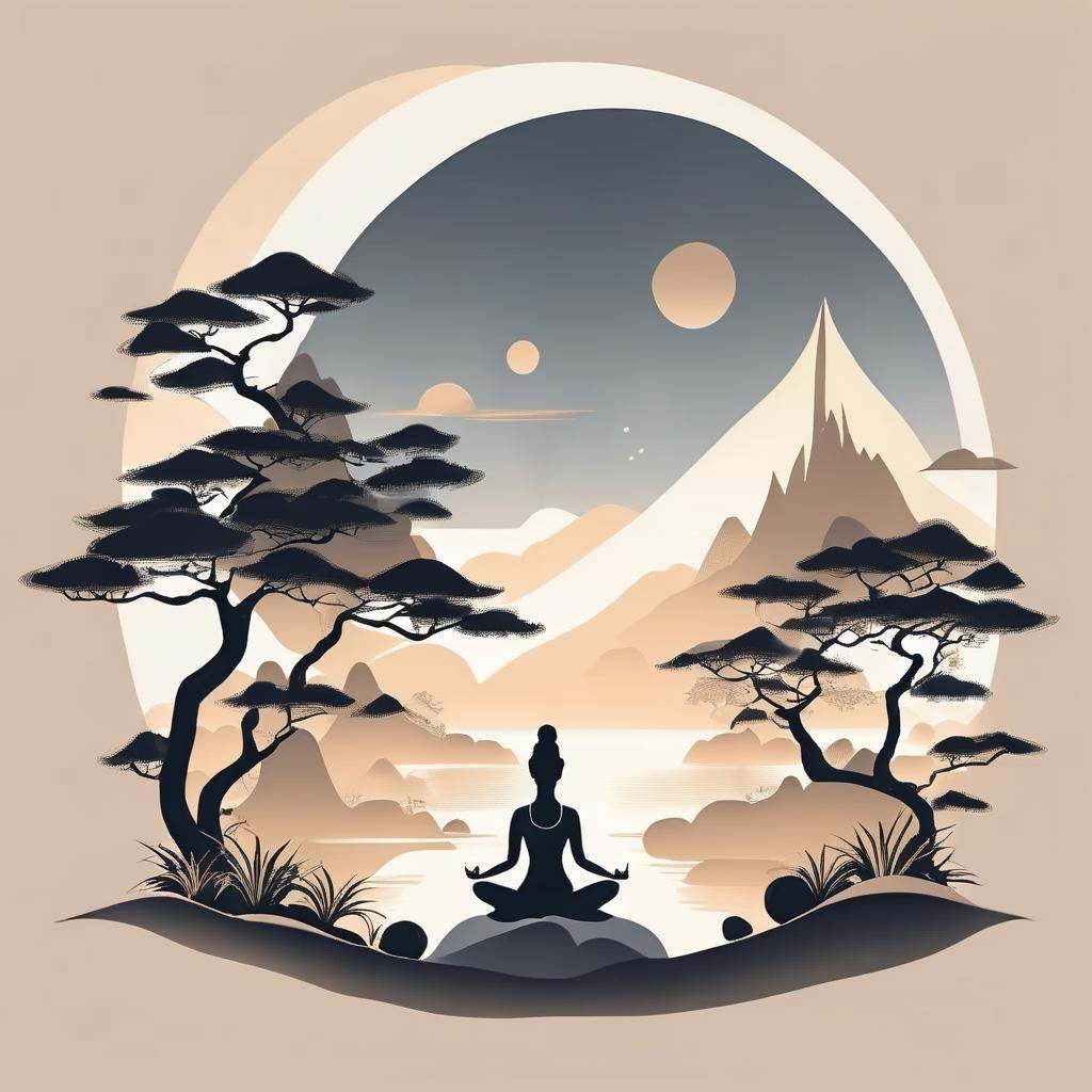 Fitness T-shirt,  Yoga Pose Character,  Zen Garden Landscape on Tensor.Art