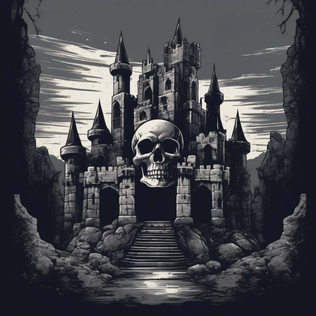 Gothic T-shirt,  Skull Object,  Haunted Castle Landscape on Tensor.Art