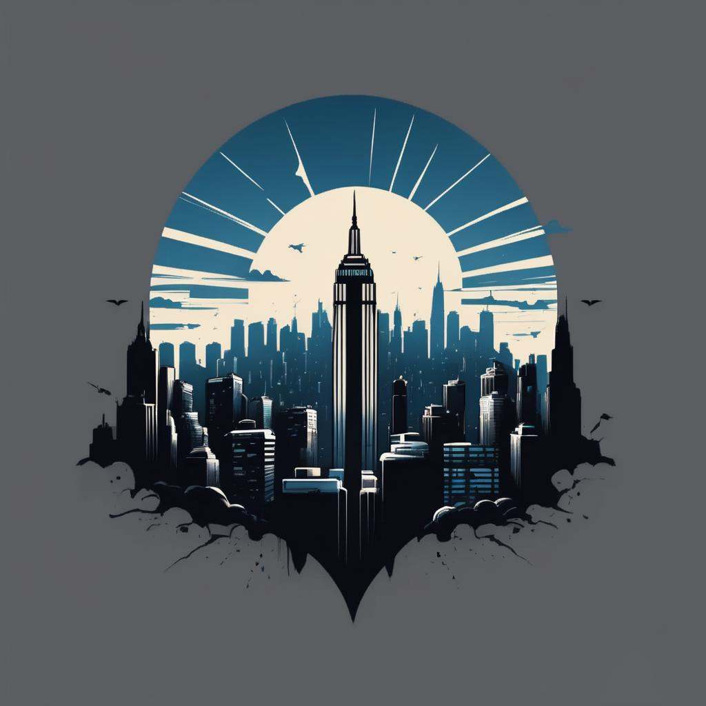 Graphic T-shirt,  Iconic Superhero Character,  City Skyline Landscape on Tensor.Art