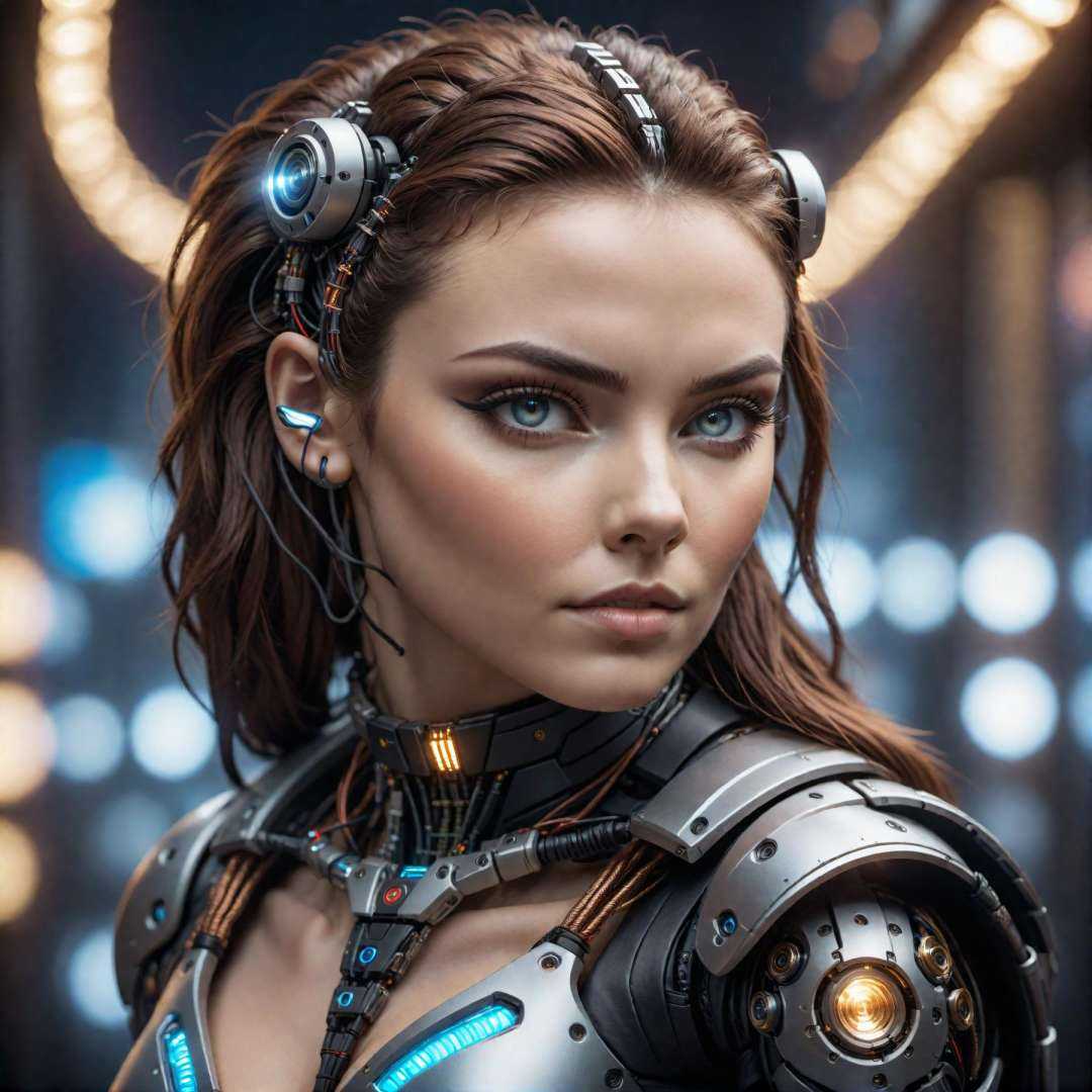 cinematic photo detailed closeup portraid of a Beautiful cyberpunk woman,  robotic parts,  cables by Freek22 on Tensor.Art