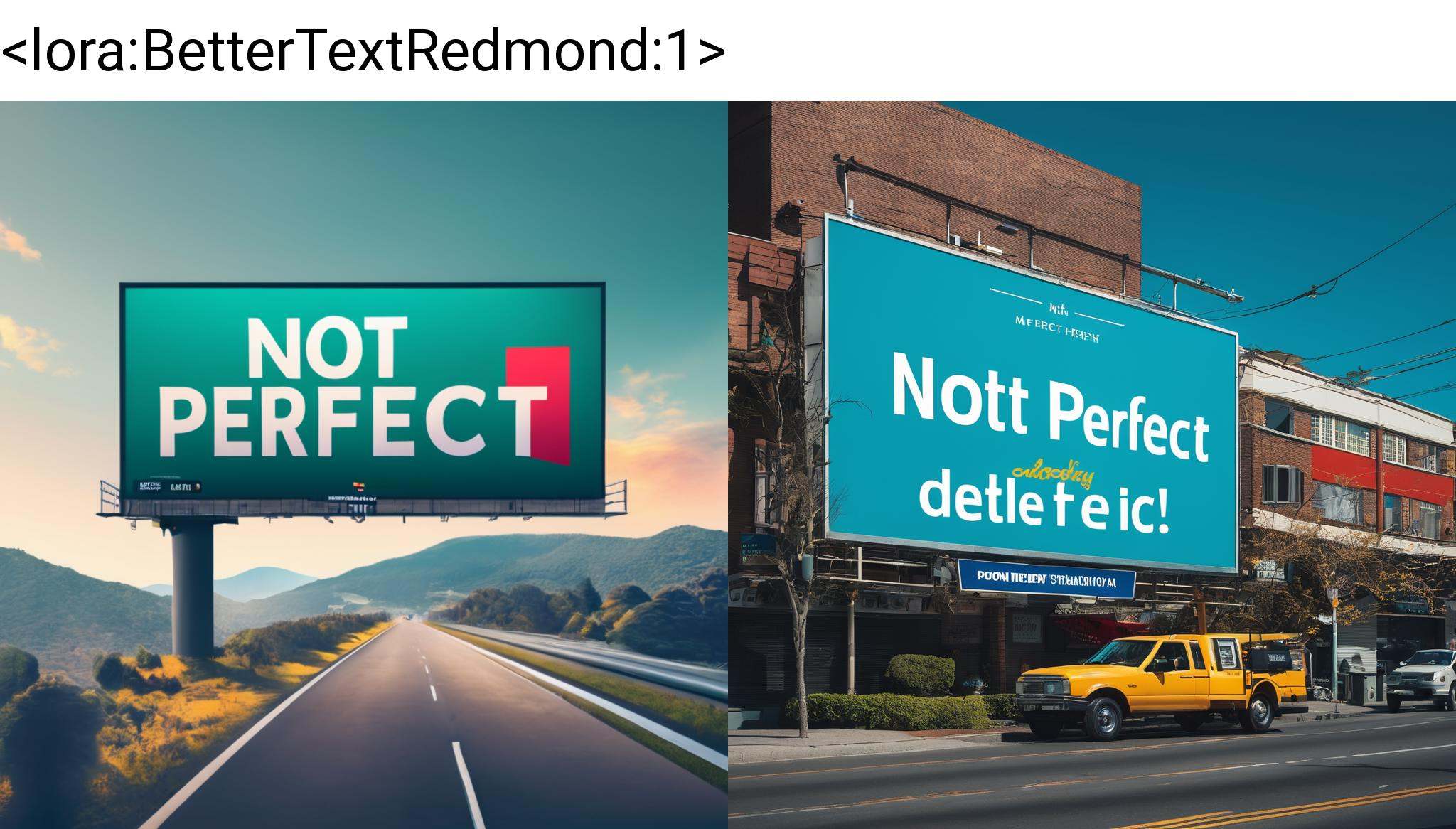A BILLBOARD WITH "NOT PERFECT" on it on Tensor.Art