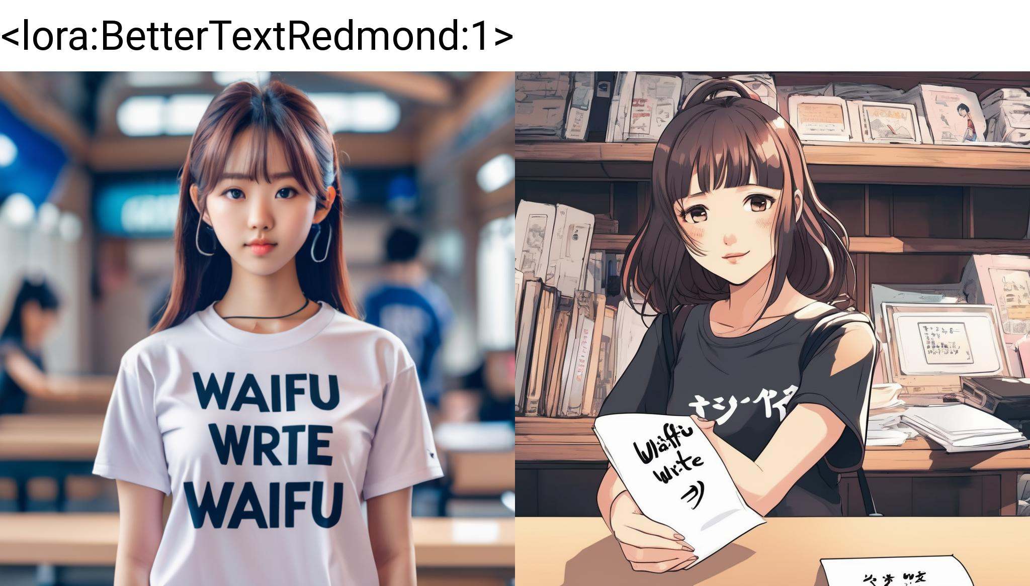 An asian girl with a t-shirt that have "WAIFU" write on it,  "WAIFU" write,  anime style on Tensor.Art