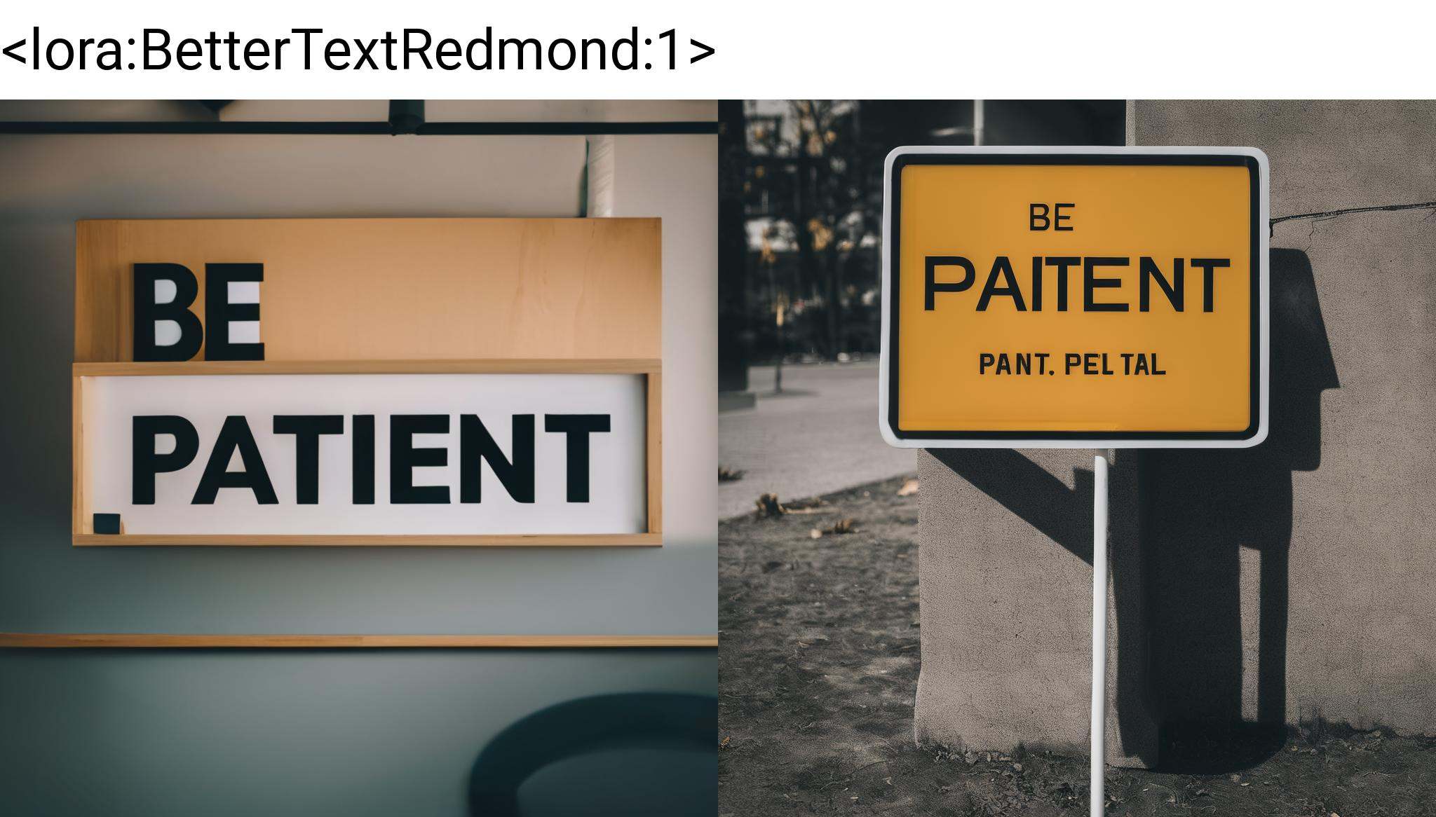 A sign WITH "BE PATIENT" on it on Tensor.Art