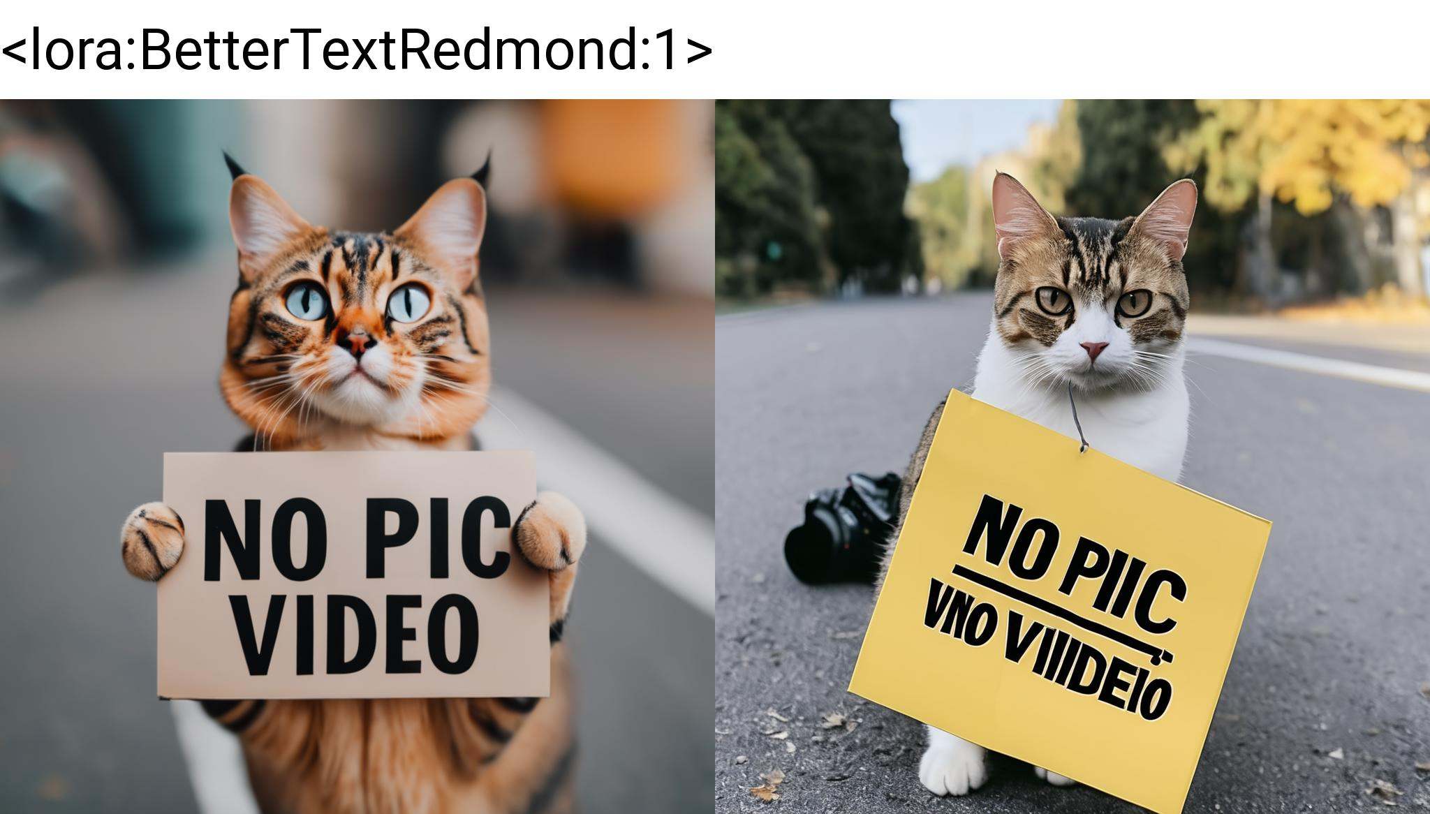 A cat holding a sign with "NO PIC NO VIDEO" on it on Tensor.Art