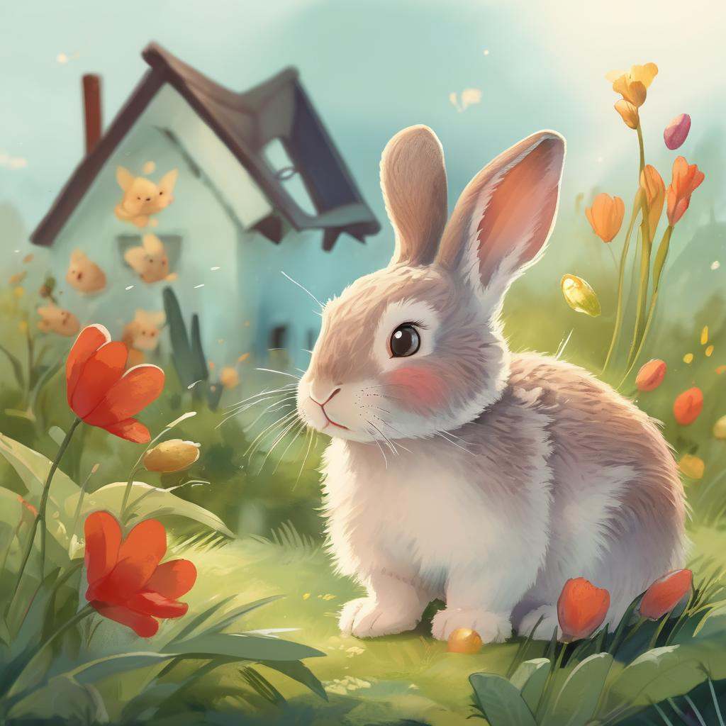 Cuddly Rabbit,  Windy Weather,  Garden Landscape on Tensor.Art