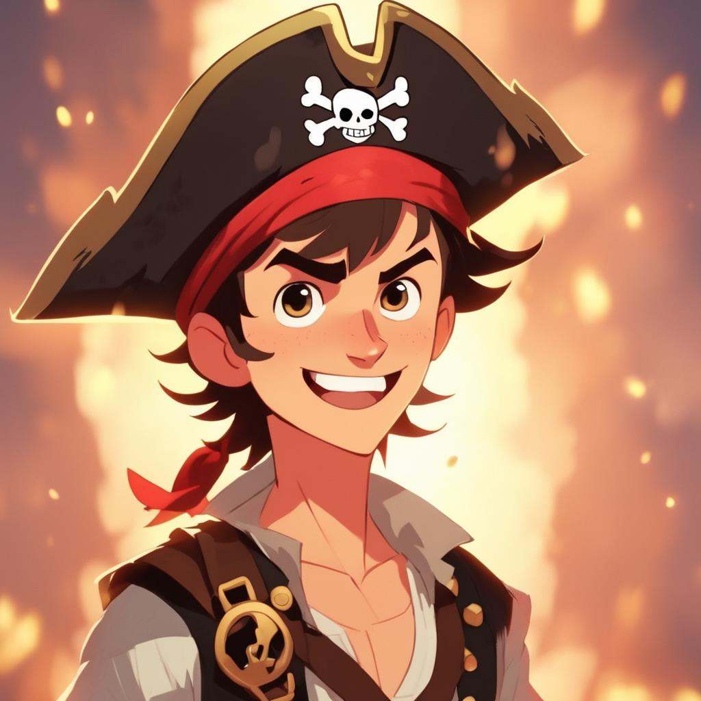 A cute pirate boy wearing a pirate hat,  Cute Cartoon,  CuteCartoonAF on Tensor.Art