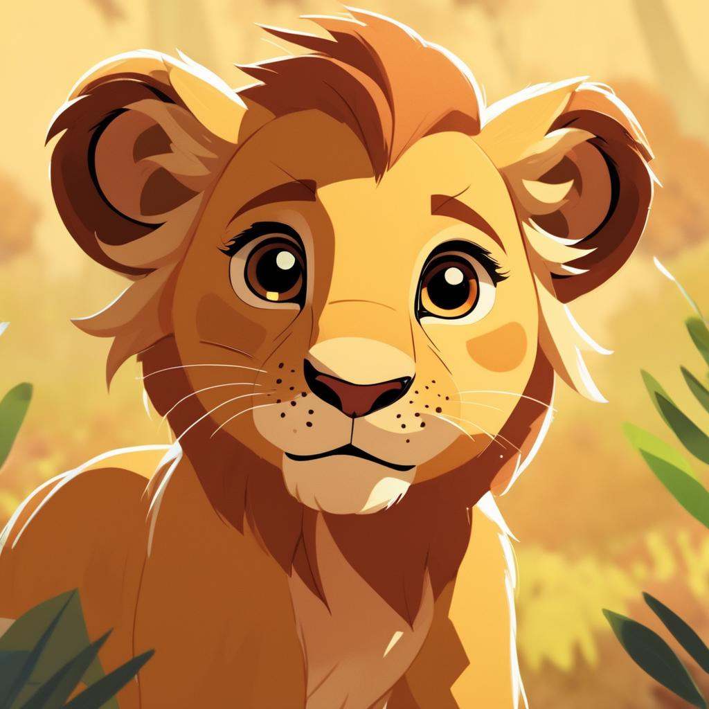 A cute baby lion,  close-up,  Cute Cartoon on Tensor.Art