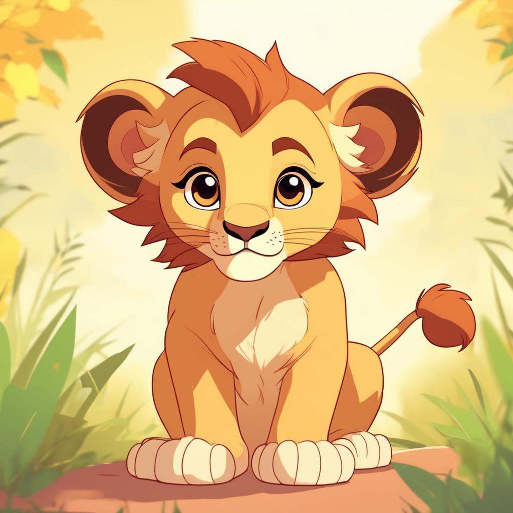 A cute baby lion,  close-up,  Cute Cartoon on Tensor.Art